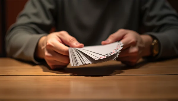 Close-Up Playing Cards Hands Over Wooden Table