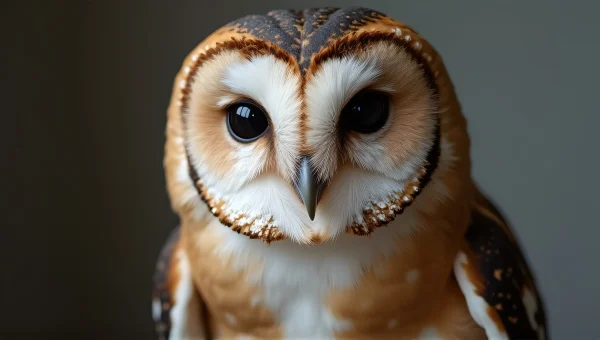 Close-Up Portrait of Brown-White Owl with Sharp Focus