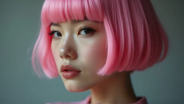 Close-Up Portrait Short Pink Wig Soft Lighting
