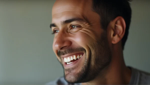 Close-Up Portrait Of Smiling Man In Studio