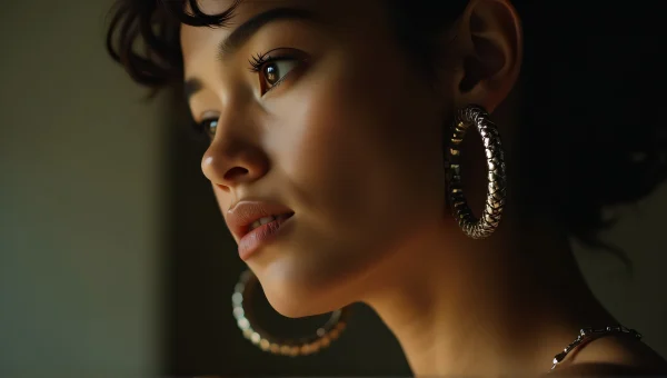 Close-Up Portrait Of Woman Wearing Hoop Earrings