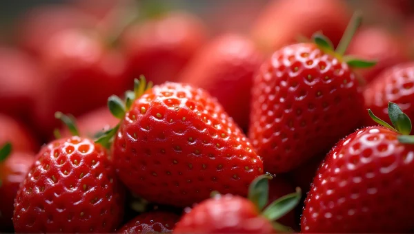 Close-Up Red Strawberries With Dew Drops Detail