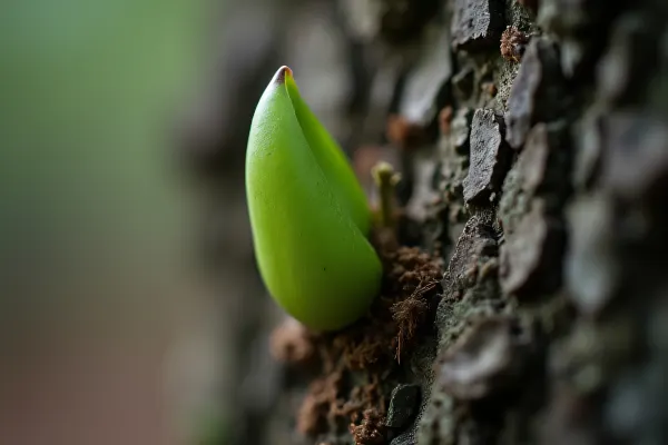Close-Up Tree Bark With Emerging Leaf Bud