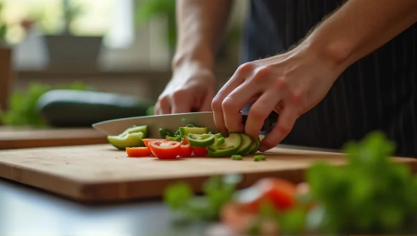 Close-Up Vegetable Slicing on Wooden Board