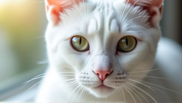Close-Up White Cat Face with Whiskers and Nose
