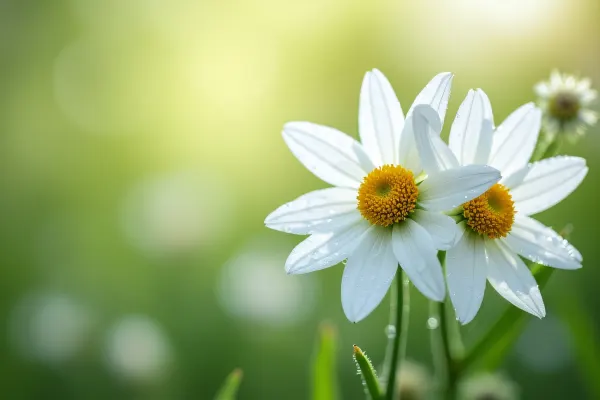Close-Up White Petaled Flowers With Dewy Details