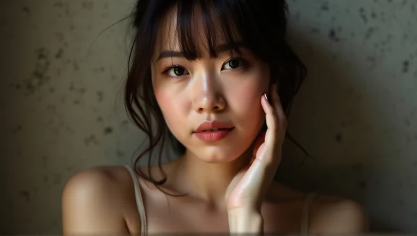 Close-Up Woman Portrait Hand by Face
