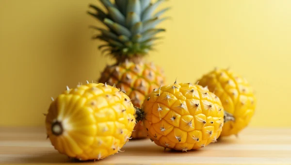 Close-Up Yellow Pineapples On Minimalist Table