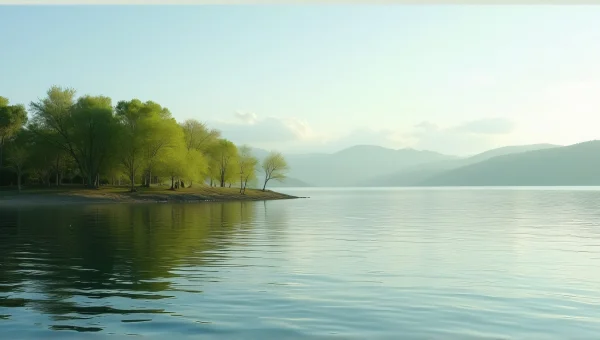 Cluster of Green Trees By Calm Water Shoreline