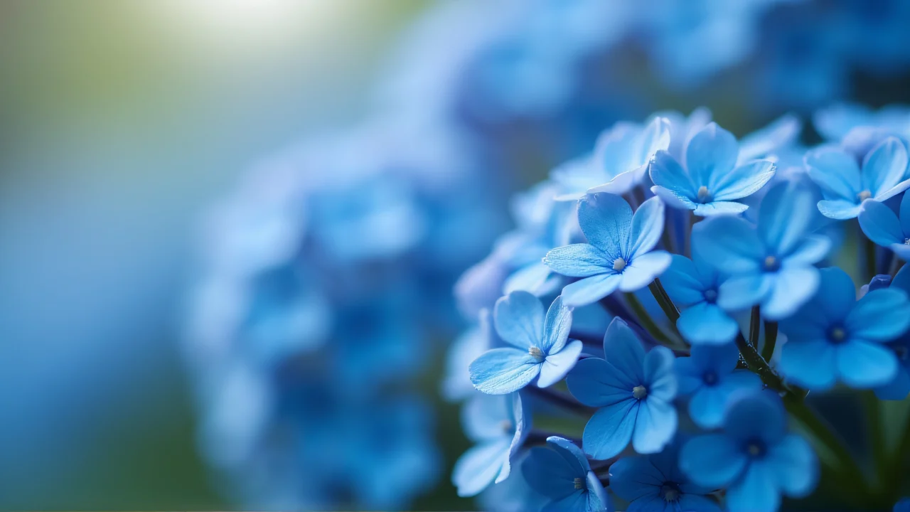 Close-up view of clustered blue flowers with soft bokeh background.