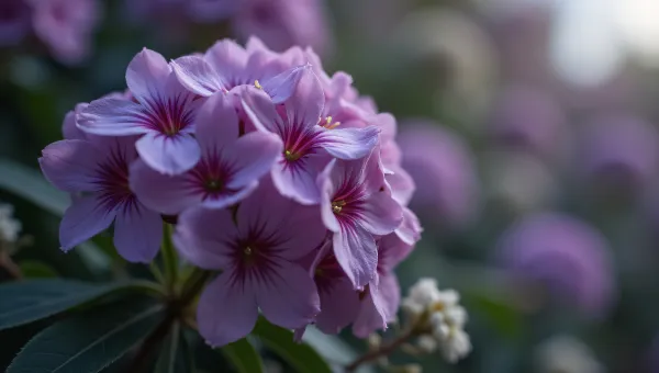 Clustered Purple Blooms With Foliage Close-Up