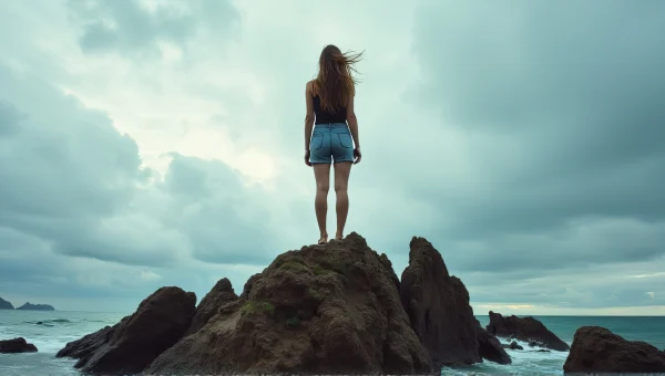 Coastal Adventurer on Jagged Rocks at Dusk