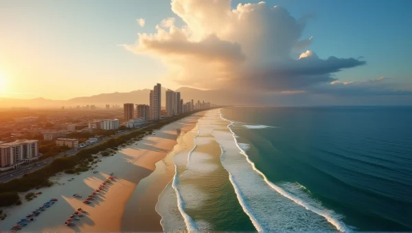 Coastal City Skyline At Golden Hour View