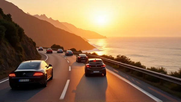 Coastal Highway Cars Motion Blur Golden Hour