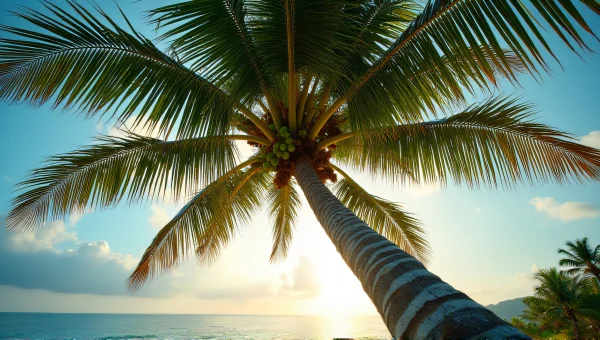 Coconut Tree with Green Fruit Near Bright Coastline