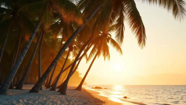 Coconut Trees Clustered Along Sandy Shoreline