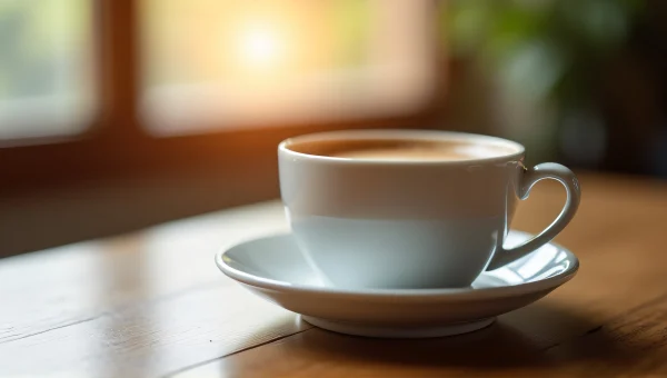 Coffee Cup Close-Up on Wooden Table with Backlight