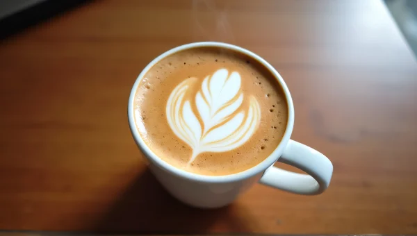 Coffee Latte Close-Up Overhead Shot on Wood Table