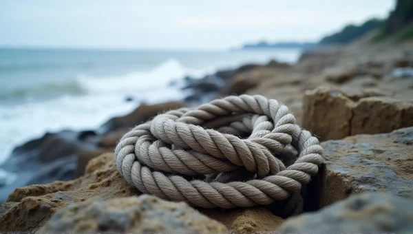 Coiled Weathered Rope on Coastal Rocks