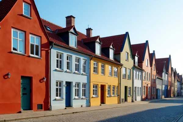 Colorful Buildings Cobblestone Street View