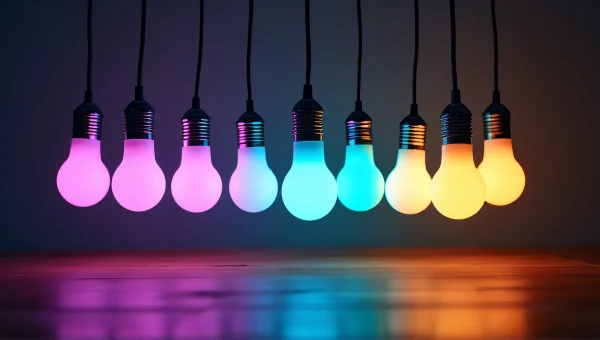 Colorful Cluster Of Hanging Light Bulbs Over Table
