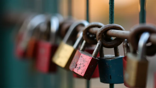 Colorful Padlocks on Rusted Chain Close-Up