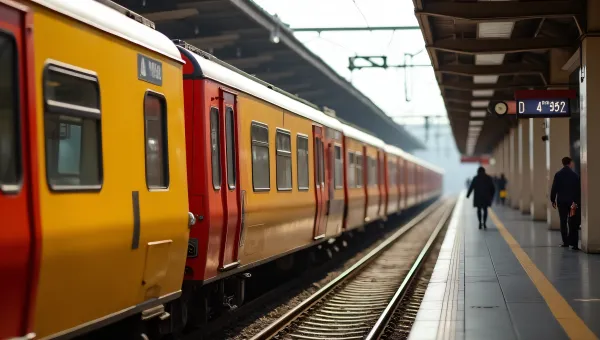 Colorful Train Cars At Station Platform In Morning Light