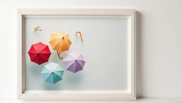 Colorful Umbrellas Wall Art White Frame Decor