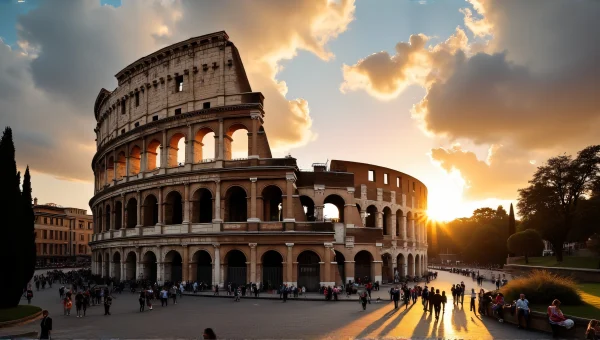 Colosseum Rome Tourists Golden Hour Wide View