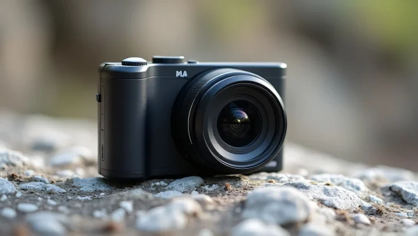 Compact Black Action Camera On Gray Rock