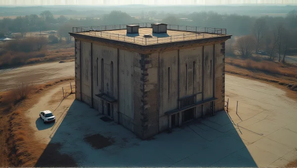 Concrete Building Aerial View With Cracks And Shadows