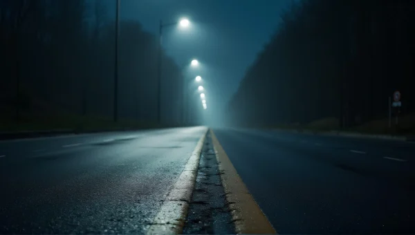 Concrete Road At Night With Foggy Reflection