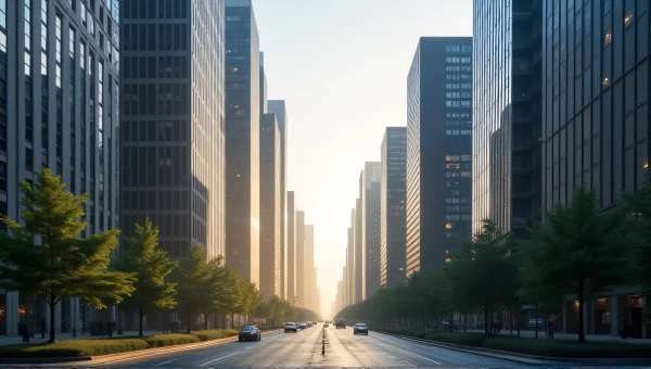 Concrete Towers Symmetrically Aligned in Morning Light
