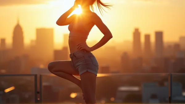 Confident Woman Rooftop Profile Golden Hour