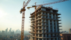 Construction Crane At Multi-Story Building Site