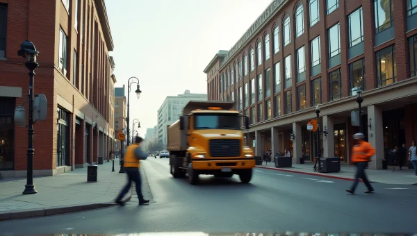 Construction Workers Street Scene With Truck