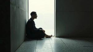 Contemplative Figure Gazing Through Glass Aperture
