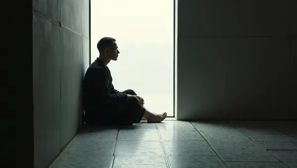 Contemplative Figure Gazing Through Glass Aperture