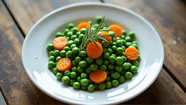Cooked Green Peas Carrots Rosemary Plate Arrangement