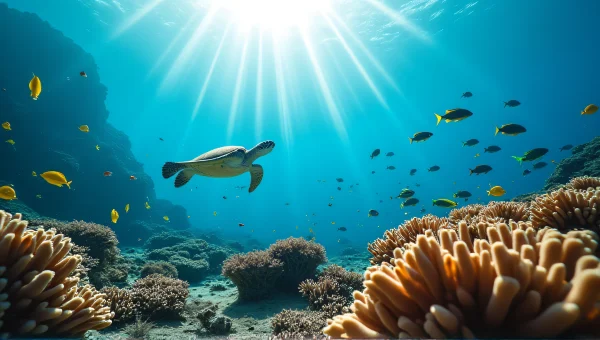 Coral Reef Ecosystem With Fish And Sea Turtle