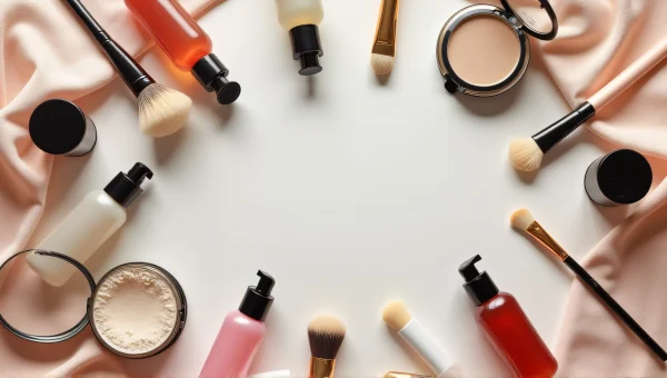 Cosmetic Bottles and Brushes Arrangement