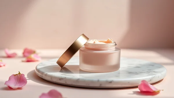 Cosmetic Jar With Rose Petals On Marble Slab