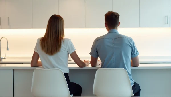Couple At Modern Bar Counter Soft Lighting