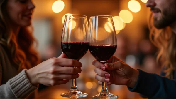 Couple Clinking Red Wine Glasses In Celebration
