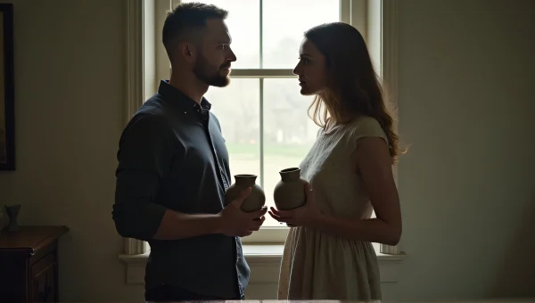 Couple Holding Ceramic Pitchers in Cozy Setting