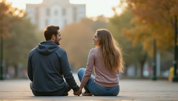 Couple Holding Hands in Urban Park Setting