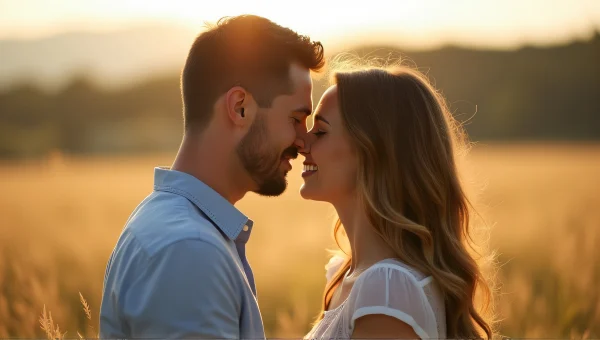 Couple Kissing on Grass Field Romantic Moment