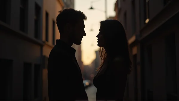 Couple Silhouettes in City Alley at Dusk