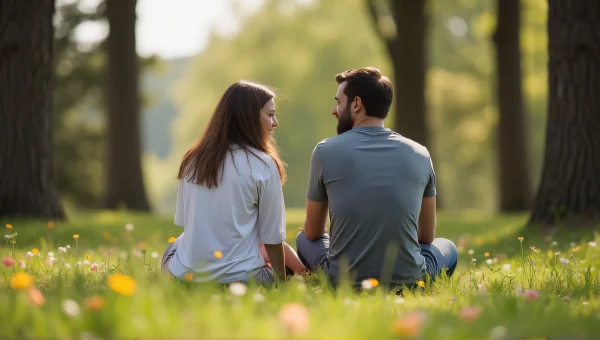 Couple Sitting on Grass in Natural Light