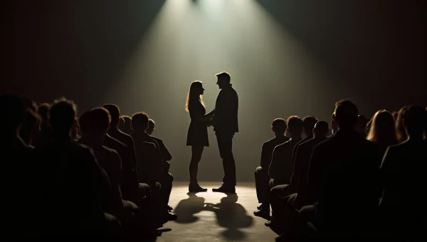 Couple Speaking on Stage With Audience Silhouettes
